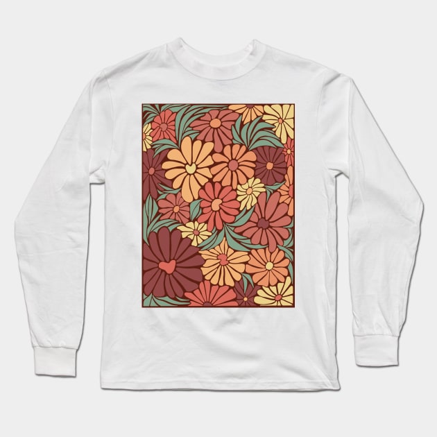 Retro Zinnia Flowers Long Sleeve T-Shirt by BumbleB-Design